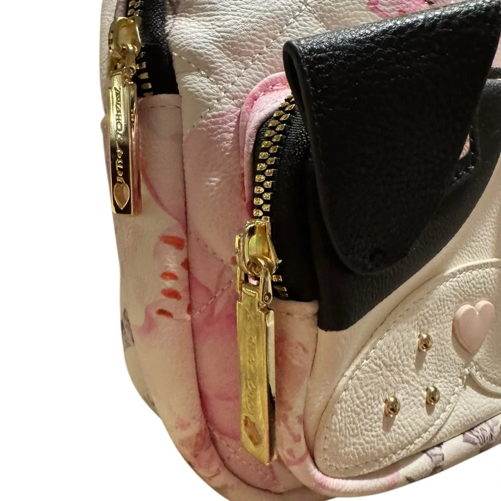 Betsey Johnson Floral Dog Face Mini Backpack/ Purse in Light Pink - Picture 9 of 10